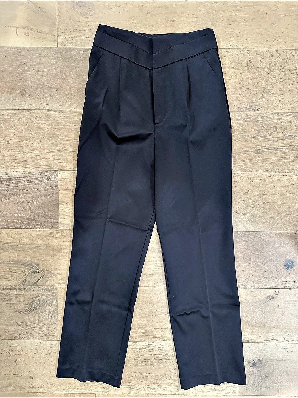 Zara Black Satin Straight Leg Tuxedo Pants  Size Medium